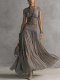 Elena - Lace Top and Pleated Maxi Skirt Set
