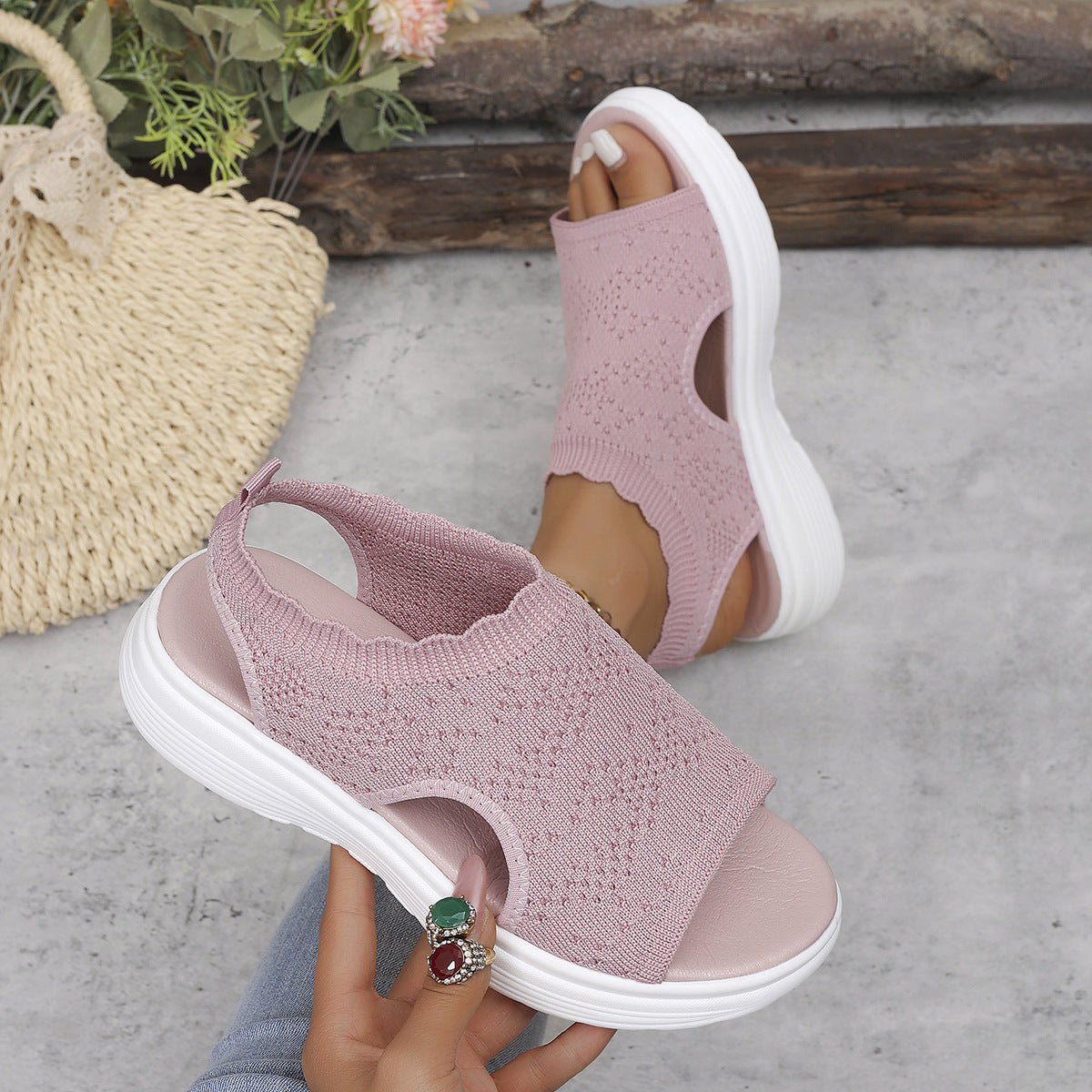 👡 Breathable Knitted Platform Sandals for Women: Light and Comfortable