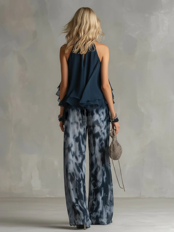 Ludovica | Elegante conjunto de gasa y Pantalones anchos estampados