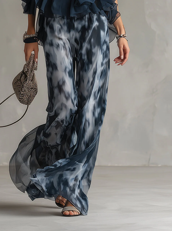 Ludovica | Elegante conjunto de gasa y Pantalones anchos estampados