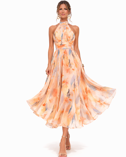 Aurora | Halter-neck dress with watercolour print