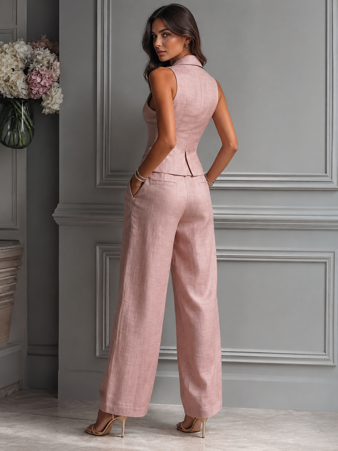 Brittani | Conjunto de dos piezas con cuello en V y botones