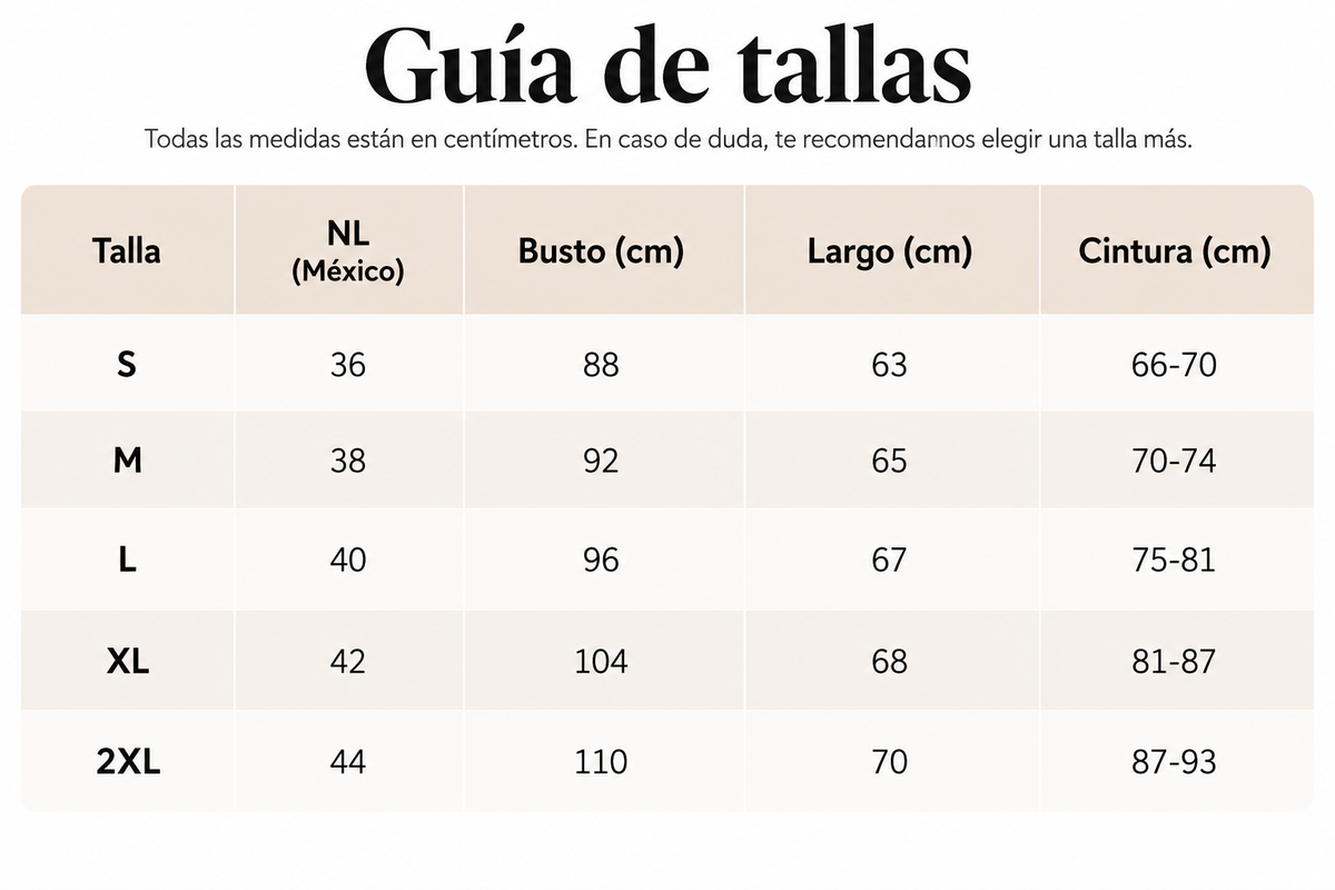 Cardigan Elegante para Mujer — Frente Abierto y Cintura Entallada size chart