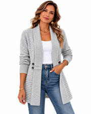 Cardigan Elegante para Mujer — Frente Abierto y Cintura Entallada