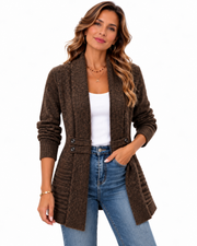 Cardigan Elegante para Mujer — Frente Abierto y Cintura Entallada