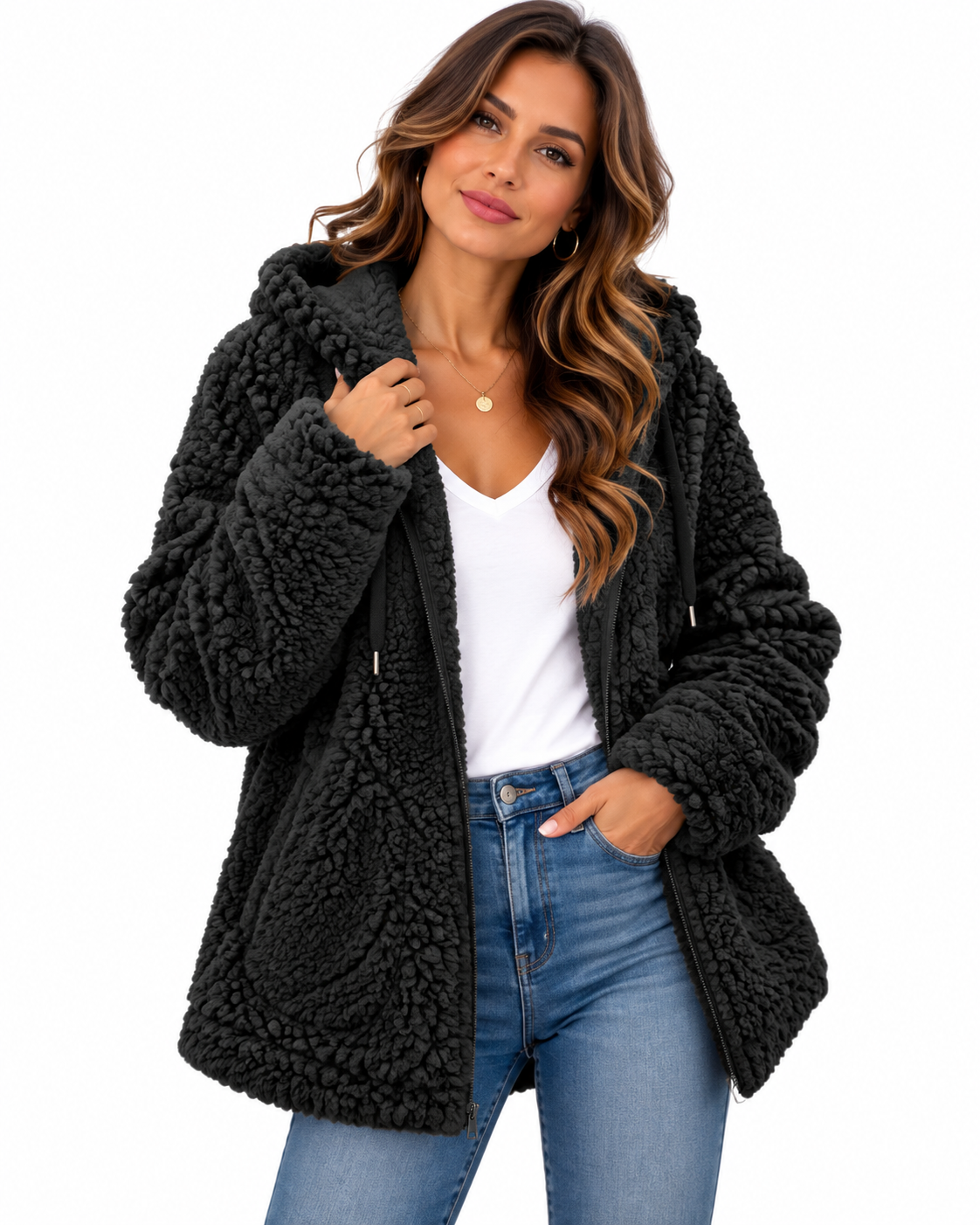 Chamarra Polar para Mujer con Capucha y Cierre