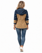 Paula | Chamarra con Capucha Azul Marino y Camel