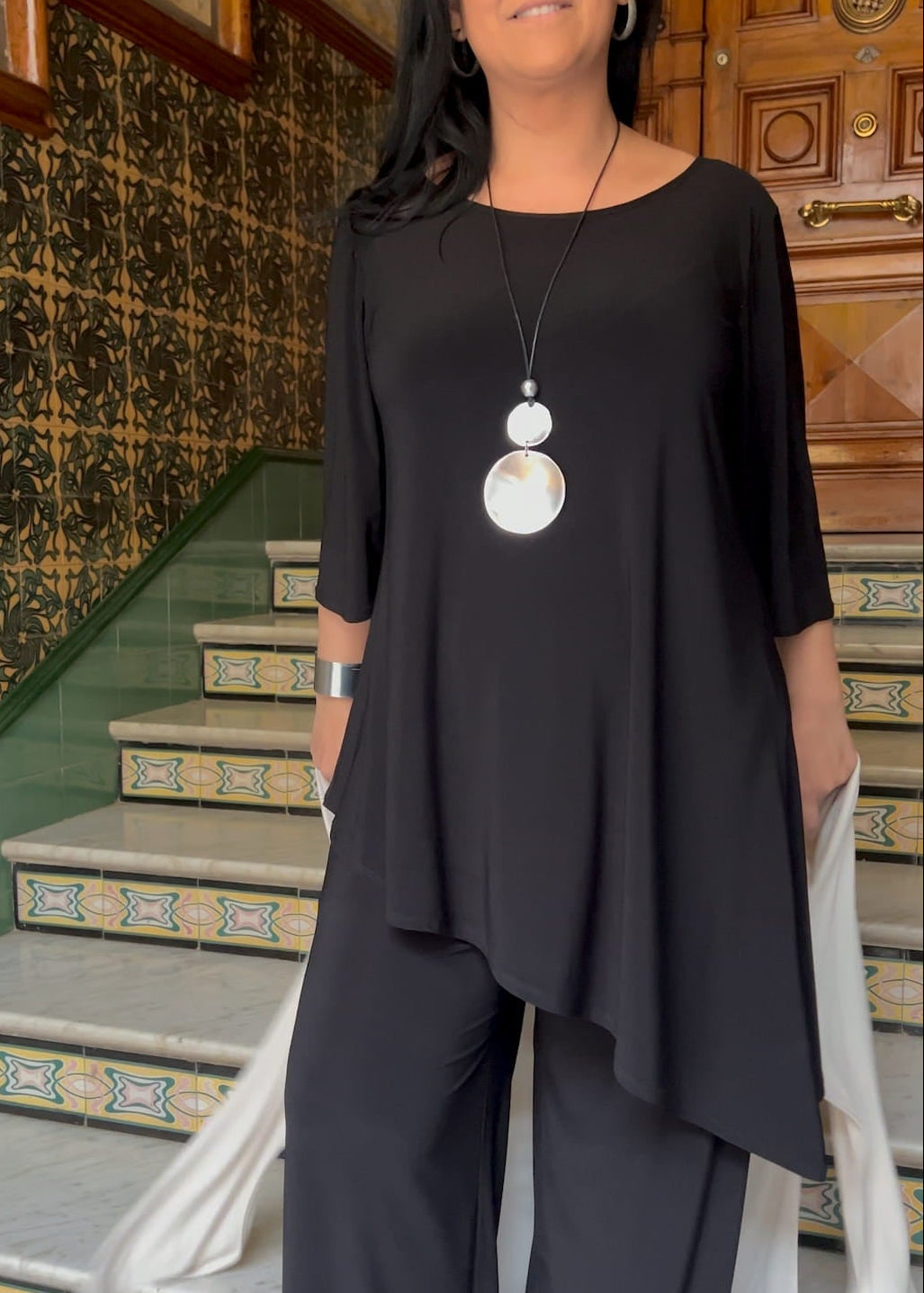 Asymmetric Blouse with 3/4 Sleeves