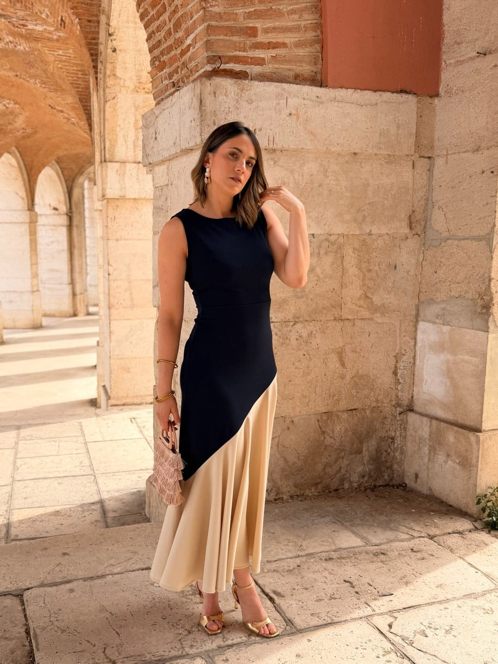 Vestido azul marino y beige| Aurelia