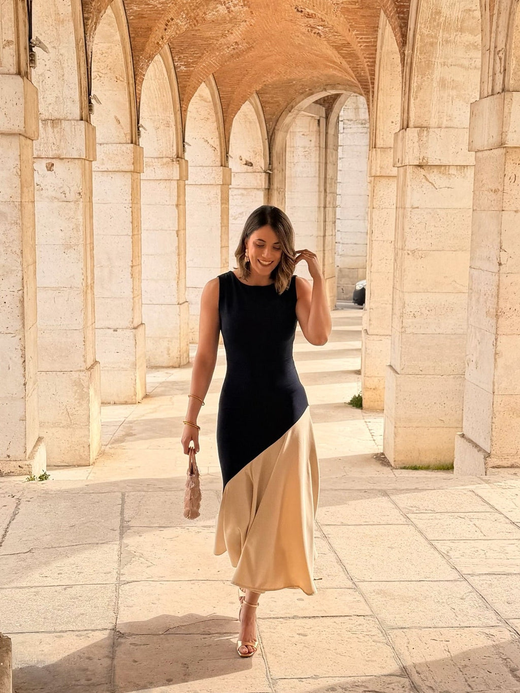 Vestido azul marino y beige| Aurelia