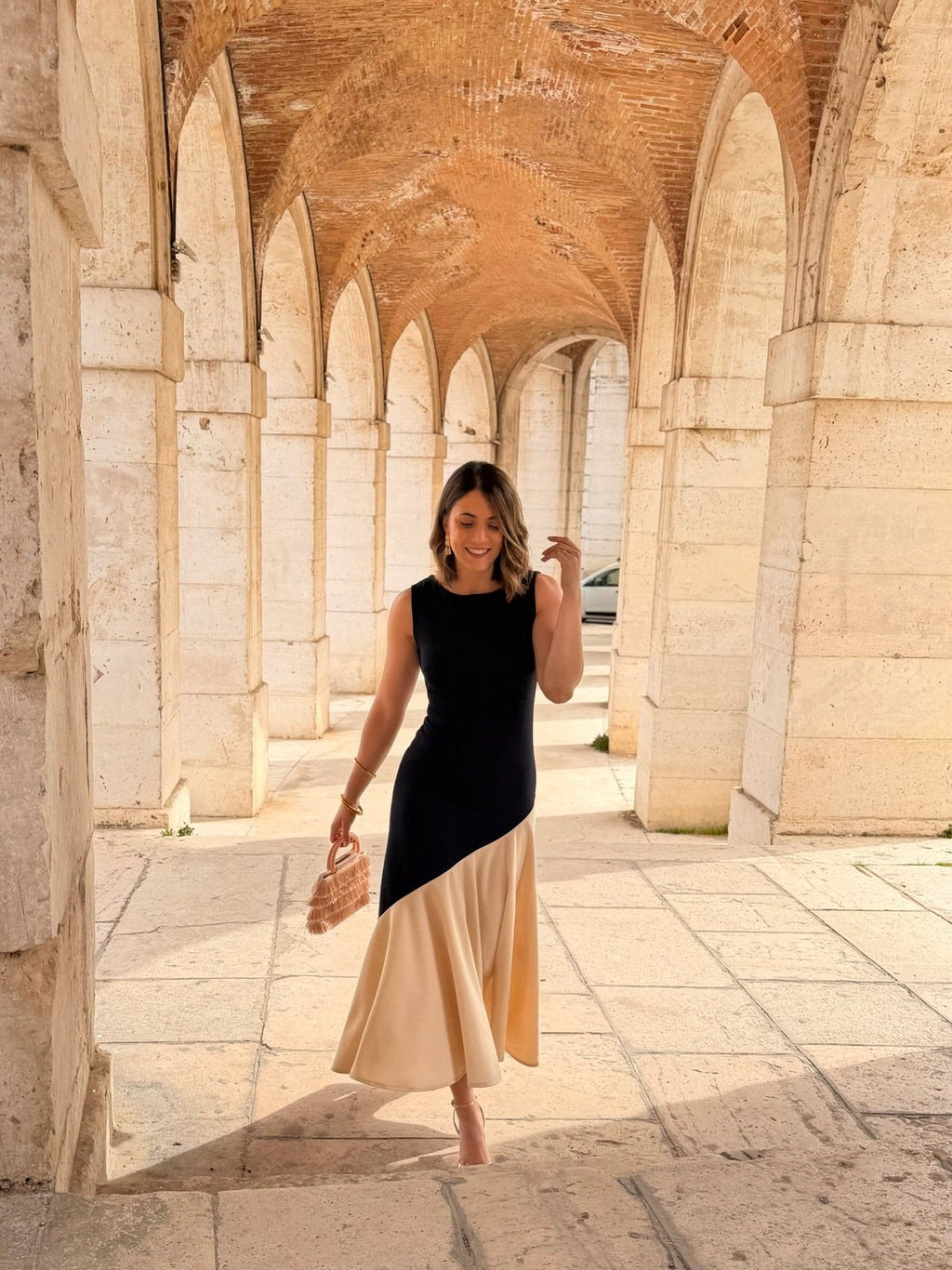 Vestido azul marino y beige| Aurelia