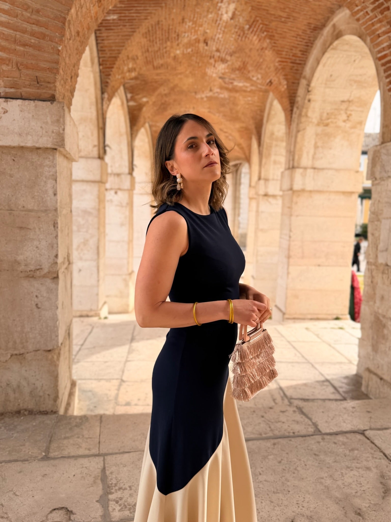 Vestido azul marino y beige| Aurelia