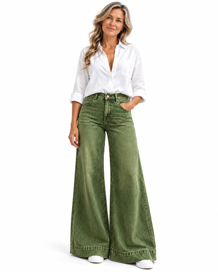 Jeans de Pierna Ancha y Tiro Alto con Lavado Vintage