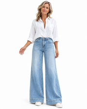 Jeans de Pierna Ancha y Tiro Alto con Lavado Vintage