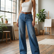 Jeans de Pierna Ancha y Tiro Alto con Lavado Vintage