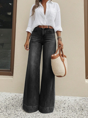 Jeans de Pierna Ancha y Tiro Alto con Lavado Vintage