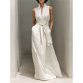 Women's plain sleeveless maxi dress, elegant spring dress with V-neck