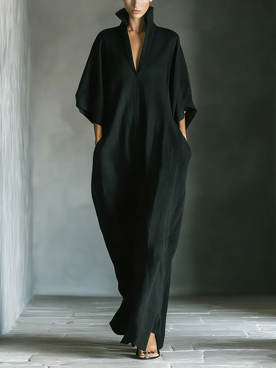 Alessandra | Vestido largo negro oversize de estilo minimalista