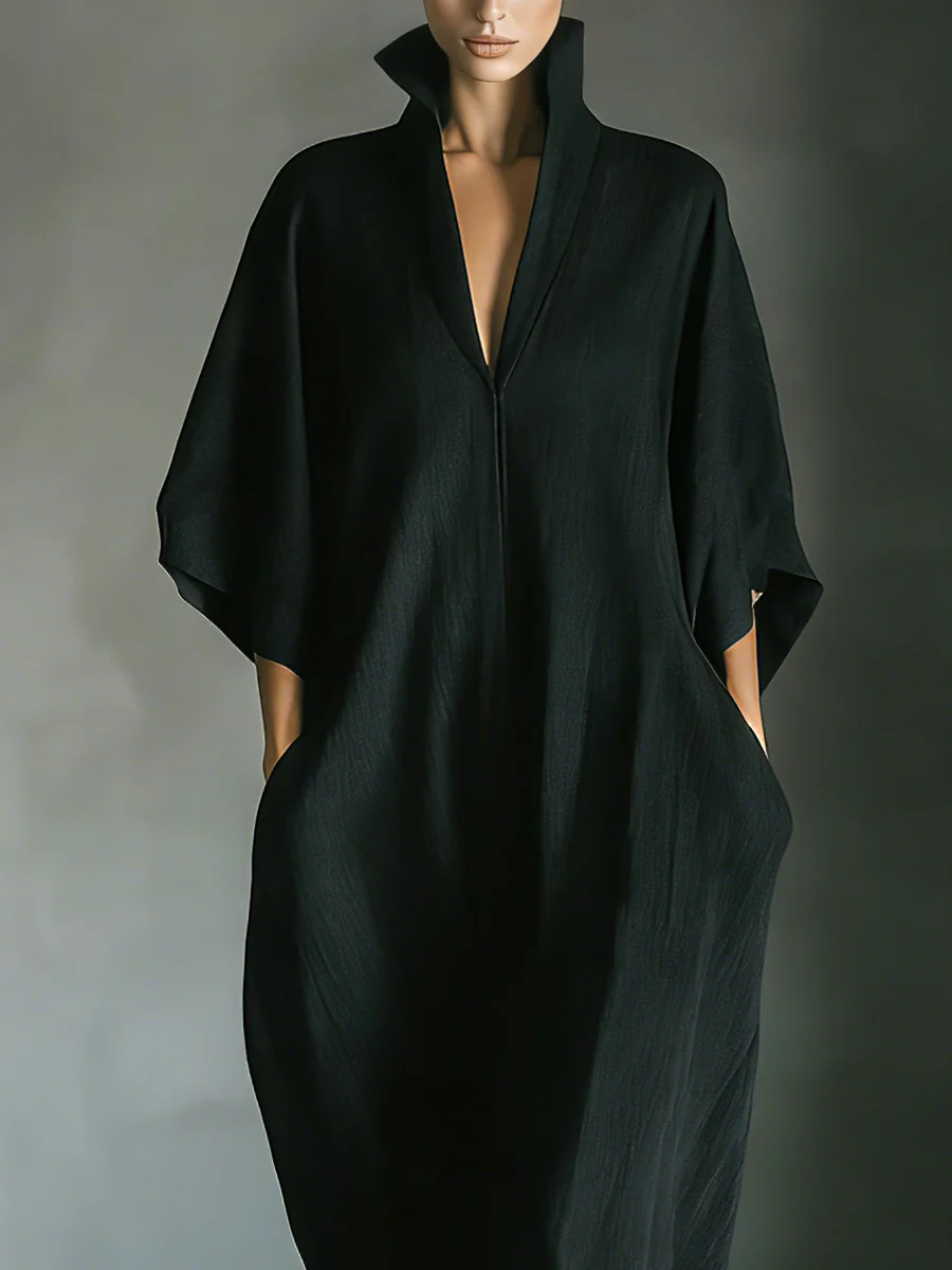 Alessandra | Vestido largo negro oversize de estilo minimalista