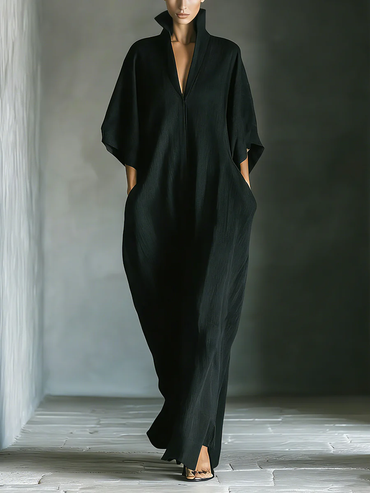 Alessandra | Vestido largo negro oversize de estilo minimalista