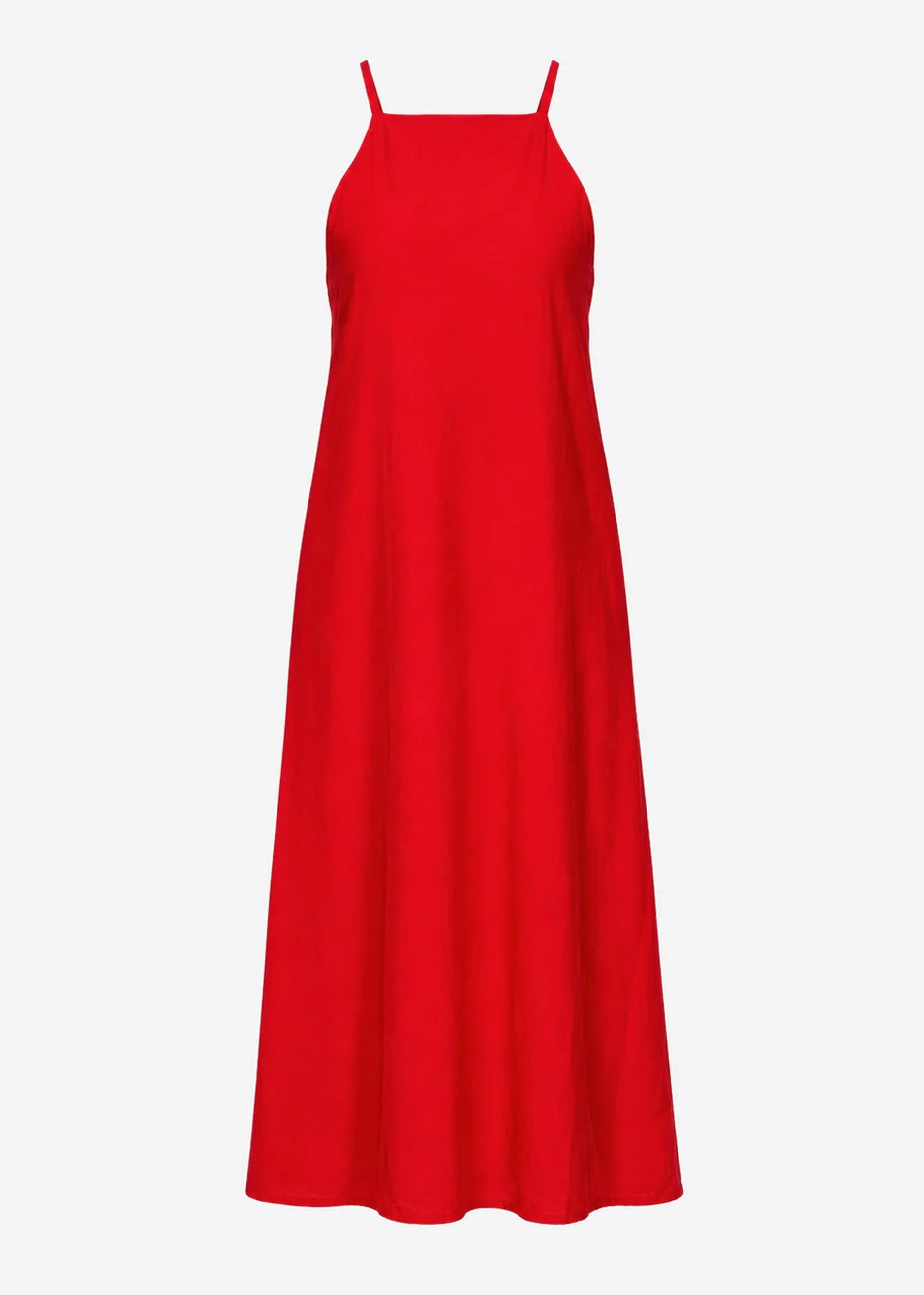 Long Slip Dress with Straps - Red