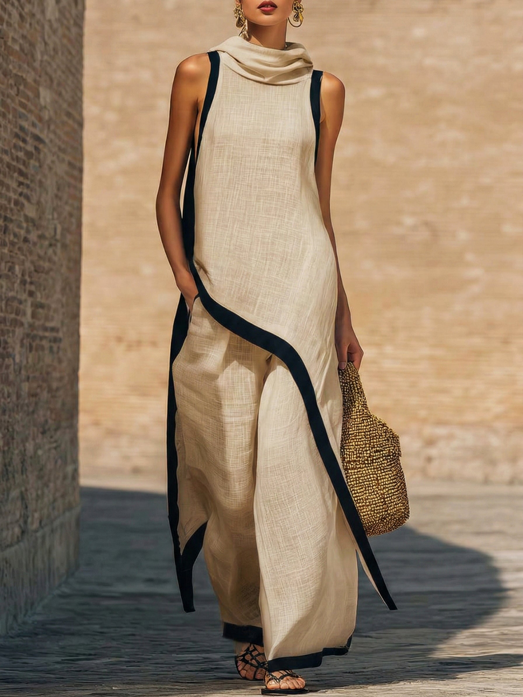 Conjunto de dos piezas de lino y algodón, elegante y con un corte artístico