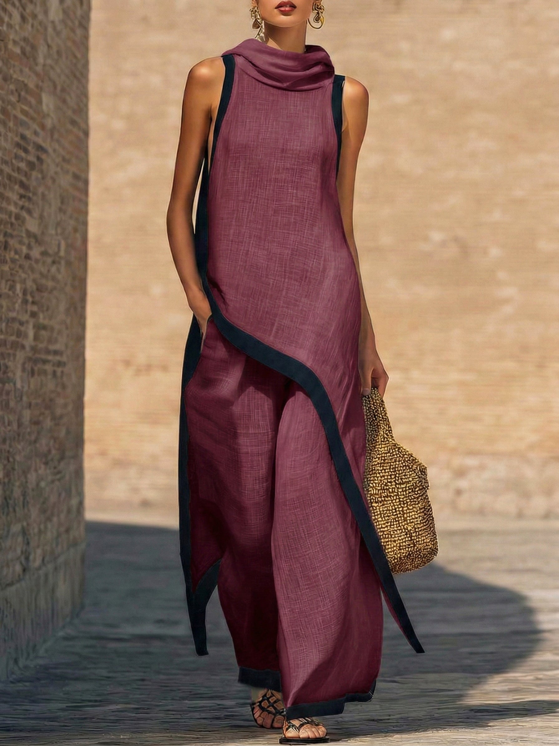 Conjunto de dos piezas de lino y algodón, elegante y con un corte artístico