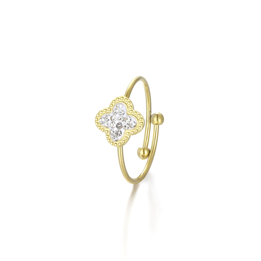 Anillo de trébol con piedras doradas