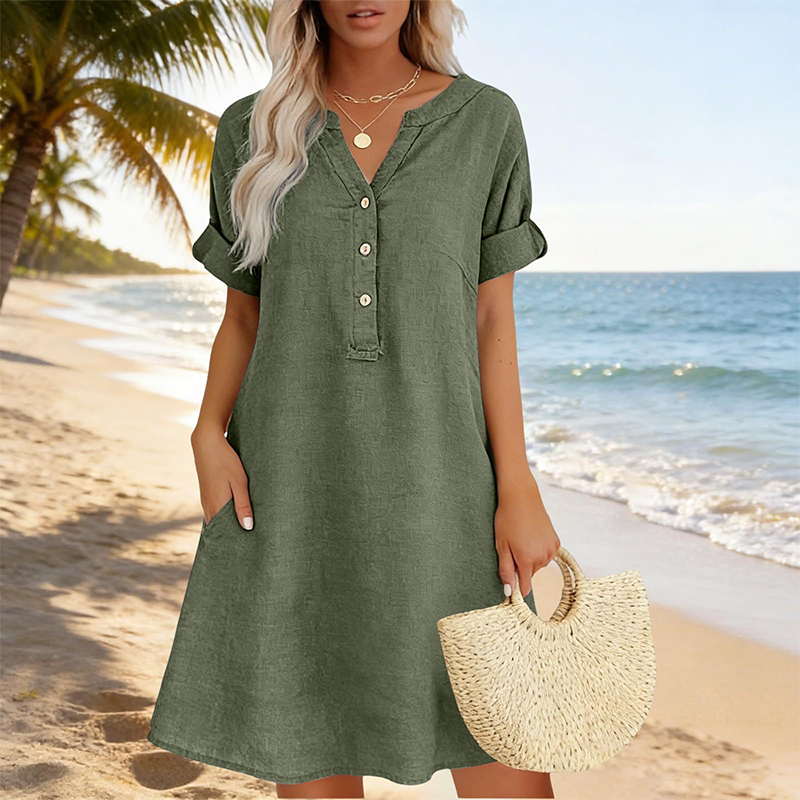 Casual Tunic Dress for Women with V-Neck