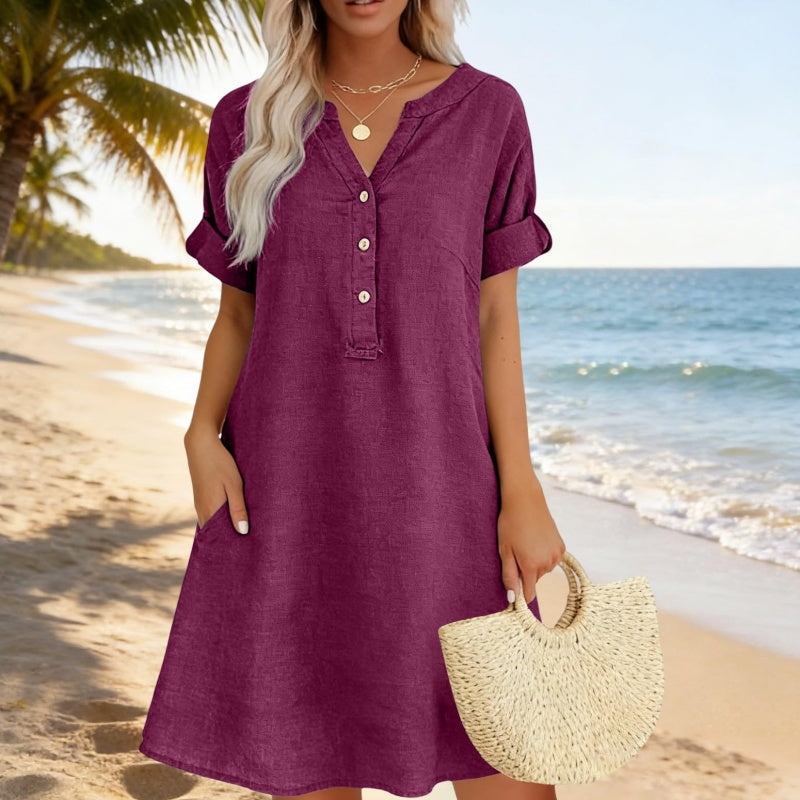 Casual Tunic Dress for Women with V-Neck